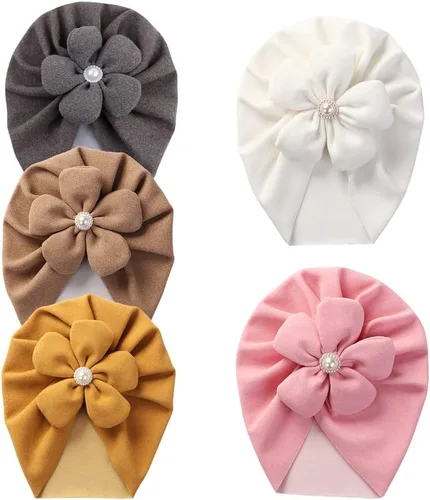 Miniatura 8 de Newborn Babies Headwrap Hat Infant Toddler Cotton Soft Cute Nursery Beanie Headbands Top Bowknot Cap 5 piezas flor/3-3 años