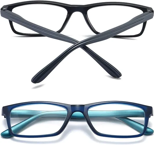 Miniatura 9 de Lentes de lectura con bloqueo de luz azul para hombres y mujeres, marco rectangular, lectores de computadora con bisagra de resorte Azul/Negro