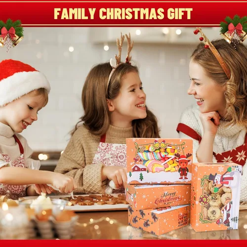 Miniatura 6 de Bszatan Paquete de 24 cajas de galletas de Navidad con ventana, cajas grandes de alimentos para panadería para regalos, pasteles, dulces, recuerdos