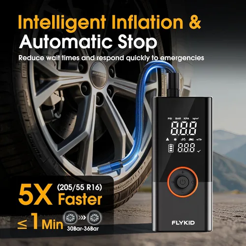 Miniatura 2 de FLYKID Compresor de Aire Portátil Inflador de Neumáticos - Bomba de Aire Digital 150 PSI para Neumáticos de Coche, Inflado Rápido
