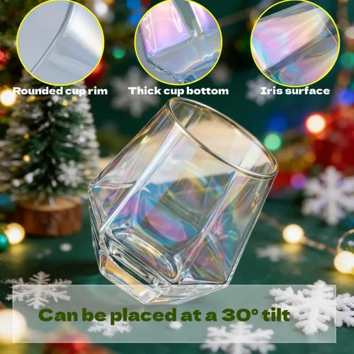 Miniatura 8 de Juego de 4 copas de vino sin tallo, cristalería iridiscente de 10 onzas, moderna cristalería arcoíris con vasos de colores para vino tinto