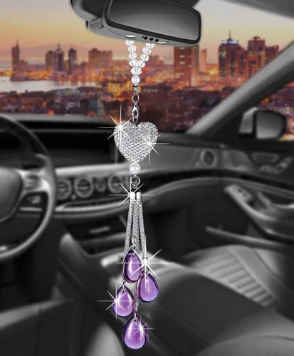 Miniatura 19 de Glamorosa decoración colgante de espejo de coche con cabeza de zorro azul oscuro, adorno de automóvil con temática animal para mujeres y hombres