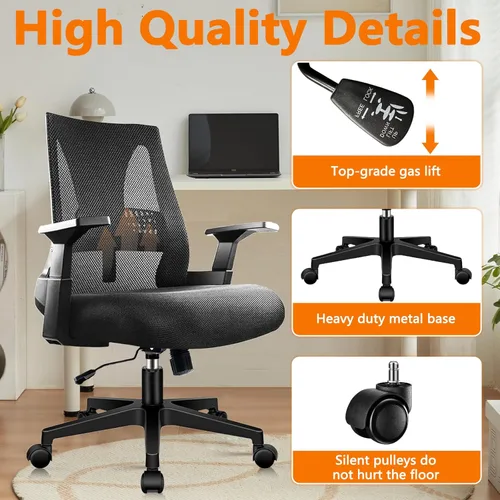 Miniatura 5 de CLATINA Silla de oficina grande y alta de 500 libras, sillas ergonómicas de malla resistente con soporte lumbar ajustable y asiento ancho y cómodo