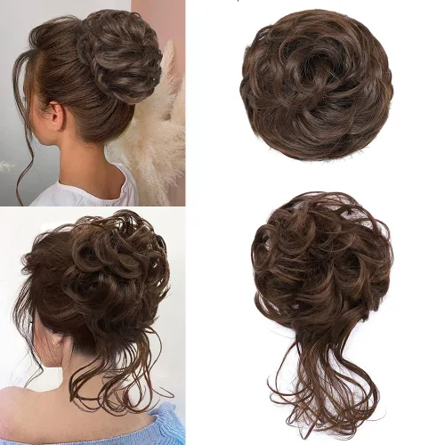Miniatura 16 de KETHBE Moño desordenado, extensión de moños de pelo despeinado, banda elástica para el cabello, moño rizado para mujeres (negro)