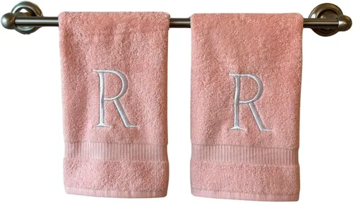 Miniatura 81 de Toalla de mano con inicial beige para baño, toalla bordada decorativa de calidad de hotel de lujo con monograma para tocador, spa, certificado