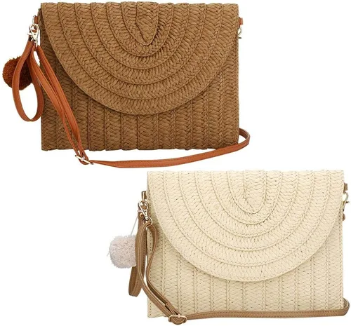 Miniatura 2 de MilkyWay Bolso de mano tejido bolso de mano de paja para verano playa fiesta bolso de paja tejido sobre