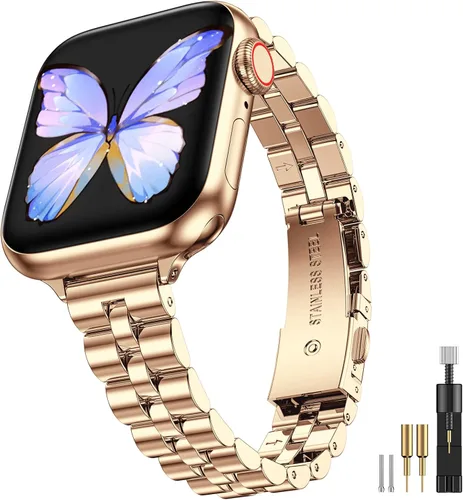 Miniatura 9 de MioHHR - Correas delgadas de metal compatibles con Apple Watch Band Ultra3/2/1 Series 11 10 9 8 7 6 5 4 3 2 1 SE3/2/1, correa delgada y estrecha
