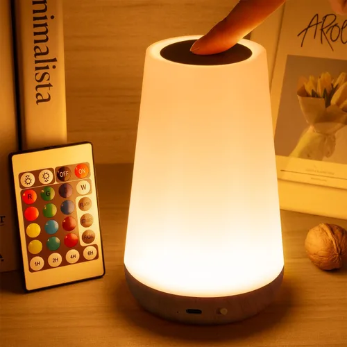 Miniatura 13 de Auxmir Luz Nocturna LED 2 Pack Lámpara de Mesita de Noche con Control Táctil y Remoto, Luz de Mesa Regulable con 13 Colores RGB Cambiantes, 5