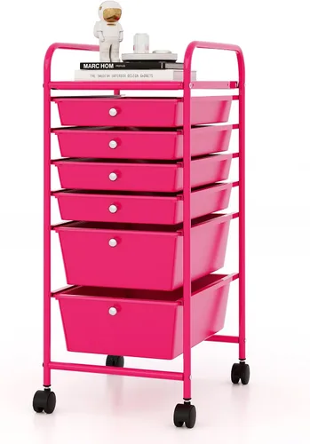 Miniatura 13 de COSTWAY Carrito de almacenamiento rodante con 4 cajones, carrito de almacenamiento de plástico y organizador con 4 cajones extraíbles, carrito