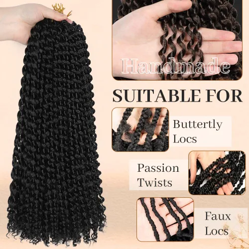 Miniatura 4 de ShowCoco Cabello de estilo Passion Twist de 22 pulgadas, cabello ondulado de ganchillo para mujeres negras, cabello largo bohemio rizado Passion #1B