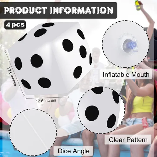 Miniatura 2 de 4 dados inflables gigantes de 12.6 pulgadas, juego divertido de dados inflables grandes para interiores y exteriores, césped, piscina, fiesta, Negro