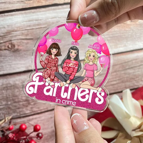 Miniatura 5 de Gossby Adorno de Navidad acrílico personalizado para parejas en el crimen, Navidad personalizada para 3 mujeres con diseño, nombre, recuerdo de 36