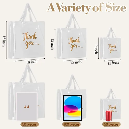 Miniatura 2 de Teling 200 bolsas de agradecimiento con asa a granel, bolsas de mercancía de agradecimiento de 3 tamaños, paquete de plástico para compras al por