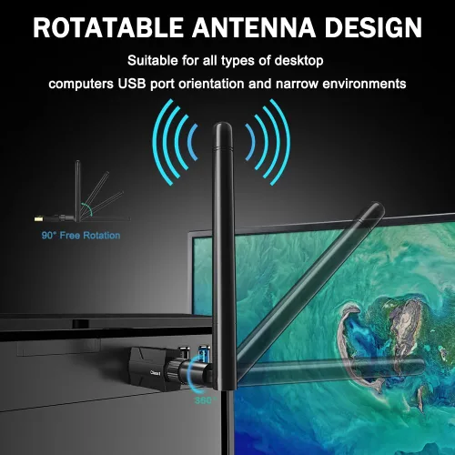 Miniatura 5 de Adaptador USB Bluetooth 5.1 para PC de escritorio: dongle inalámbrico de largo alcance de 300 pies con antena de 5dBi Plug & Play para portátil