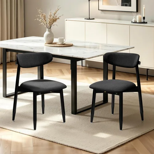 Miniatura 33 de CHUN YI Juego de 2 sillas de comedor tapizadas de madera maciza, sillas auxiliares de cocina de tela moderna de mediados de siglo con respaldo Beige
