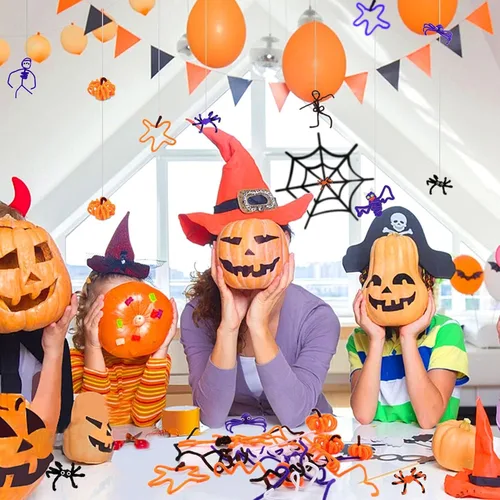 Miniatura 7 de UPINS Juego de 550 piezas de limpiadores de tubos de Halloween que incluye 5 colores de tallos de chenilla, 4 tamaños de ojos chispeantes