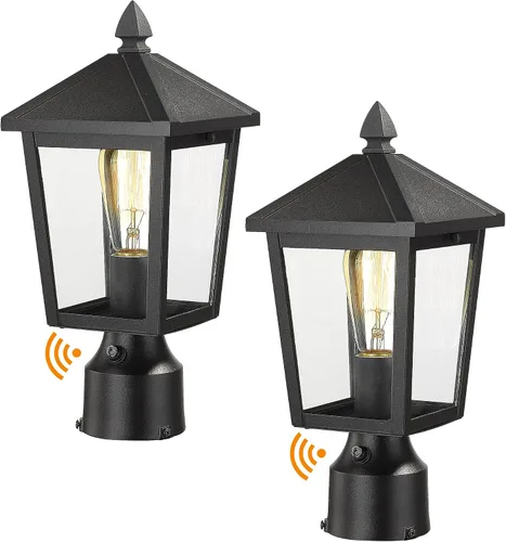 Miniatura 10 de zeyu Lámpara de poste de linterna con sensor de fotocélula, iluminación de poste al aire libre del atardecer al amanecer de 13.7 pulgadas, accesorio