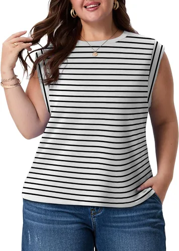 Miniatura 14 de OLRIK Plus Size Tank Tops for Women Cap Sleeve Soft Stretch Summer Blouses Casual Basic Tee with Underarm Coverage