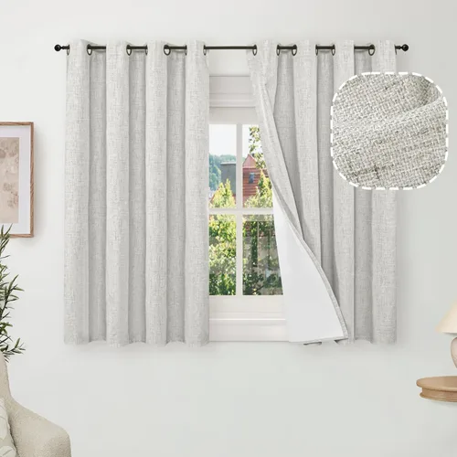 Miniatura 72 de Cortinas Opacas de Lino Azul Bebé para Guardería de 40 Pulgadas de Largo, 2 Paneles, Cortinas Cortas con Aislamiento Térmico Boho de Bloqueo Total