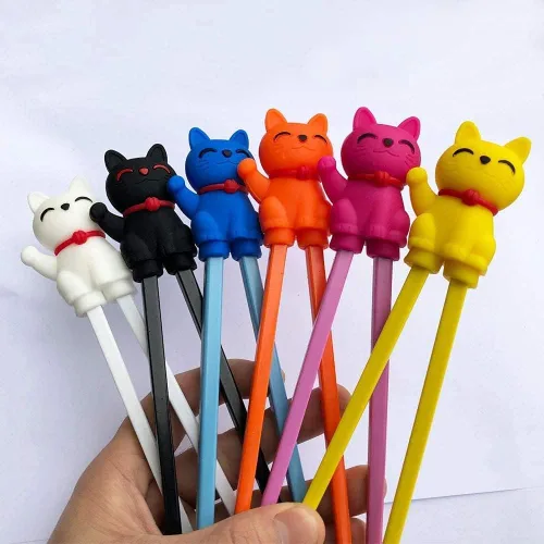 Miniatura 4 de Lindos palillos auxiliares de aprendizaje de vajilla para niños, principiantes y adultos (3 piezas, gato de la suerte)