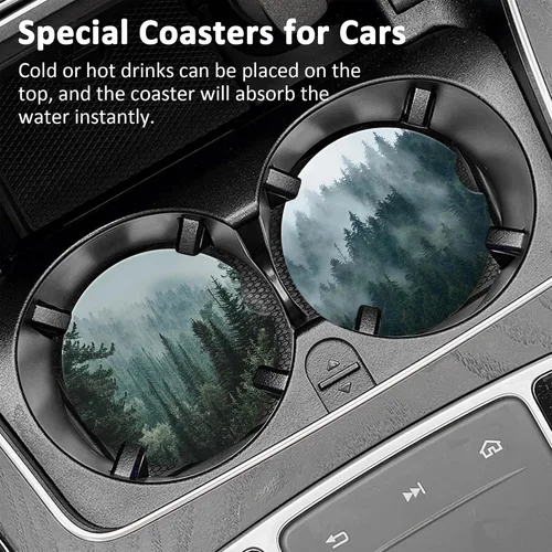 Miniatura 2 de Posavasos para Automóvil para Portavasos, Bosque Oscuro Naturaleza Montaña Universal Antideslizante de Cerámica Posavasos para Taza de Automóvil