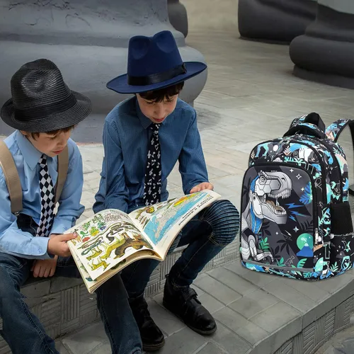 Miniatura 5 de CAMTOP Mochila infantil para escuela, niños y niñas, preescolar y primaria, Dinosaurio, Compacto