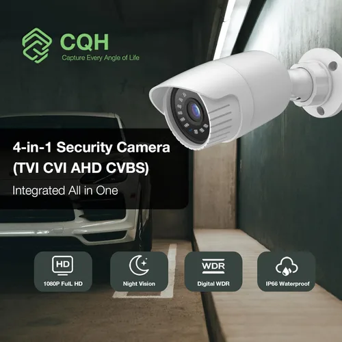 Miniatura 2 de Cámara de seguridad 1080P 4 en 1 HD CCTV Bullet Cámara con cable, AHD/TVI/CVI/CVBS, video de vigilancia analógica, carcasa de metal, cámara negra