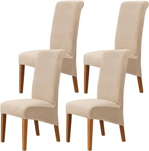 Miniatura 60 de Juego de 2 fundas de terciopelo para sillas de comedor, color beige, fundas elásticas para sillas de comedor y cocina, reutilizables, protector