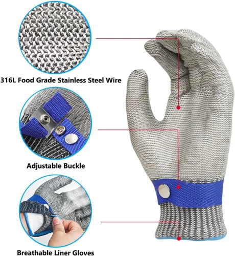 Miniatura 7 de Guantes de malla de malla de acero inoxidable de nivel 9 para cortar ostras Shucking Chopping Butcher