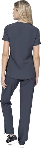 Miniatura 4 de Conjunto de ropa quirúrgica para mujer, cuello en V y pantalón cargo, 8 bolsillos, elástico en 4 direcciones, para enfermera, dentista, veterinario