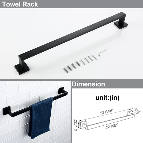 Miniatura 2 de BAGNOLUX Juego de 4 accesorios de baño negro mate, juego de 4 piezas, toallero de baño de acero inoxidable, toalleros negros para baño montado