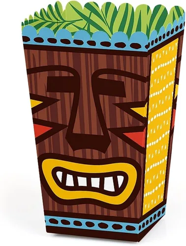 Big Dot of Happiness Tiki Luau - Cajas de palomitas de maíz tropicales hawaianas para fiesta de verano, juego de 12