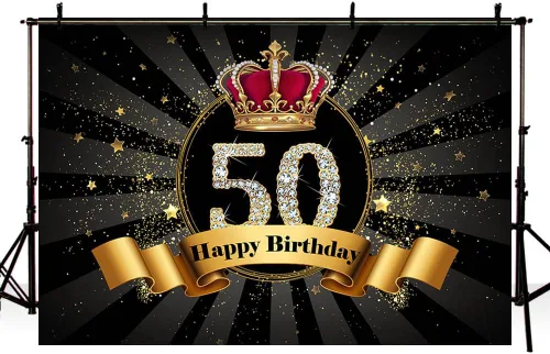 Miniatura 4 de SENDY Telón de fondo para fotografía de fiesta de cumpleaños número 50 de 7 x 50 pies con purpurina negra y dorada para hombre y mujer, fabulosa