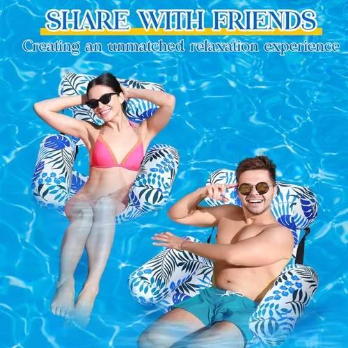 Miniatura 5 de Lunmon Flotadores inflables de piscina para adultos, sillas flotantes Aloha de alta resistencia, portátiles, de tela inflable, fideos de piscina
