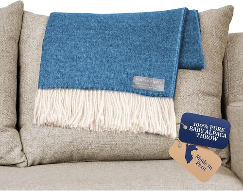 Miniatura 10 de Tejido de espiga de lana de alpaca 100% bebé - Producción limitada Manta de origen ético más cálida que la lana - Manta decorativa cómoda para sofá