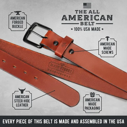 Miniatura 3 de Main Street Forge Cinturón de cuero All American Fabricado en Estados Unidos Cinturón de trabajo resistente para hombre Cinturón EDC