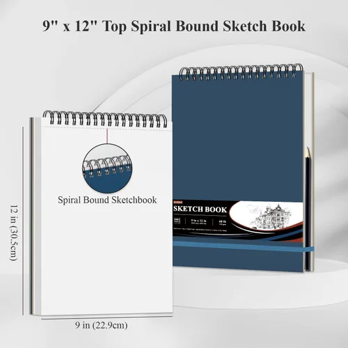Miniatura 2 de Cuaderno de bocetos de 9 x 12 pulgadas, cuaderno de bocetos de tapa dura, bloc de bocetos con espiral superior, bloc de papel de dibujo de 100 hojas