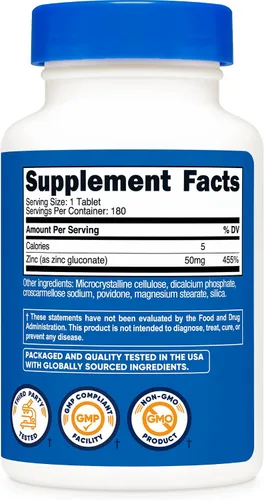 Miniatura 5 de Nutricost Gluconato de zinc 50 mg, 180 comprimidos - Sin OMG
