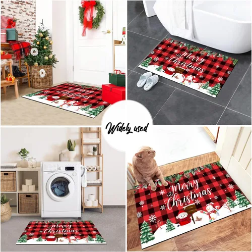 Miniatura 7 de Tapete de Navidad con diseño de muñeco de nieve, árbol de Navidad, rojo y negro, divertido tapete para puerta delantera, parte trasera de goma