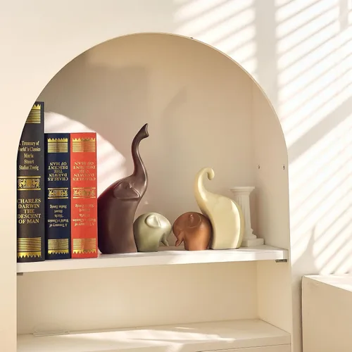 Miniatura 5 de Arte moderno de cerámica, 4 piezas de decoración de estatua de elefante para el hogar, oficina, sala de estar, dormitorio, esculturas creativas
