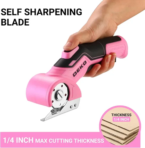Miniatura 4 de Cortador de cartón de tijeras eléctricas inalámbricas: DEKOPRO 4 V 2000 mAh, cortador giratorio de energía recargable con bloqueo de seguridad