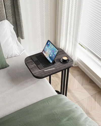 Miniatura 4 de KJGKK Mesa auxiliar en forma de C, mesa auxiliar pequeña de 27 pulgadas de alto para sofá y cama, mesa de sofá deslizable debajo, mesa alta de Roble