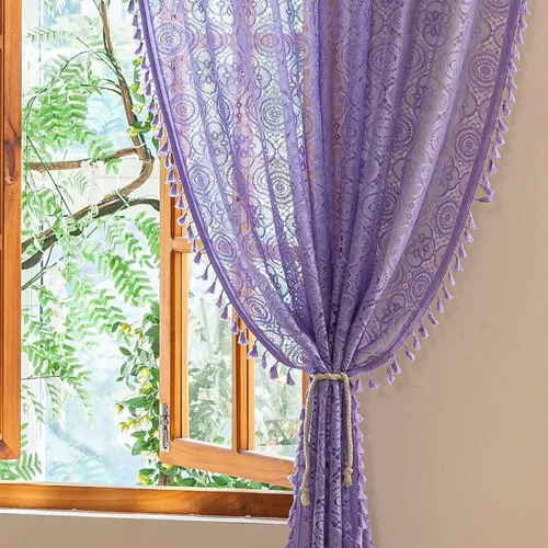 Miniatura 16 de YJ YANJUN - Cortinas de café boho, 24 pulgadas de largo, 2 paneles, cada una de 59" de ancho x 24" de largo, beige, con crochet, cortinas de cocina