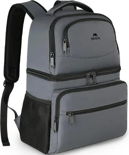 MATEIN Mochila enfriadora, 26 latas, mochila térmica de almuerzo para hombres y mujeres, a prueba de fugas, de doble capa, mochila de almuerzo Gris