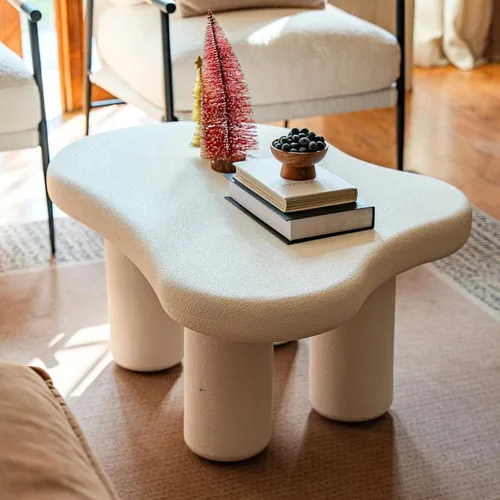 Miniatura 6 de Mesa de centro moderna de piedra, mesa de sala de estar, mesa con acabado texturizado de acento, mesa central de sofá para Blanco hueso
