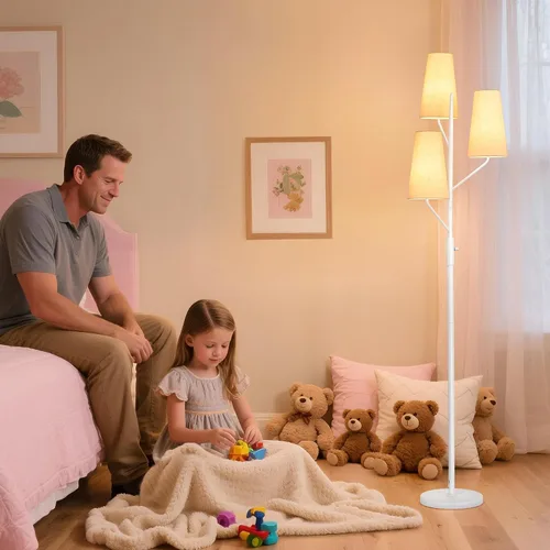 Miniatura 5 de SRJJA Lámpara de pie industrial para sala de estar, lámpara de pie de árbol de 3 luces de 70 pulgadas de alto con poste blanco, lámparas de pie
