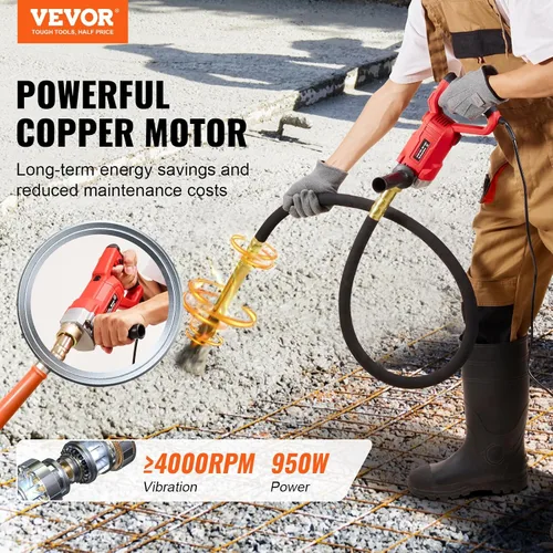 Miniatura 2 de VEVOR Vibrador de concreto manual, vibrador eléctrico de 800W 13000 VPM, herramienta eléctrica de vibración de concreto con vara de 6.6 pies / 2m