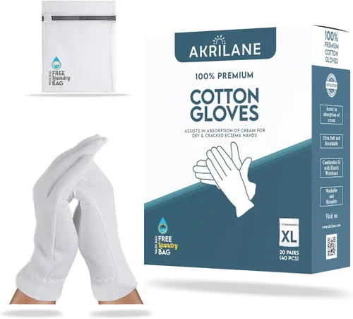 Miniatura 22 de XS Extra Small 10 pares de guantes de algodón 100% premium para manos secas Guantes hidratantes nocturnos para eczema, psoriasis y tratamiento