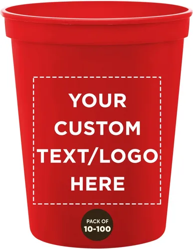 DISCOUNT PROMOS Vasos de plástico personalizados para estadios, 16 onzas, juego de 100, paquete personalizado a granel, perfecto para cumpleaños,