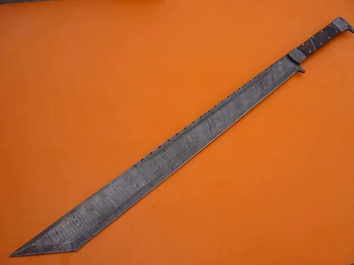 Miniatura 6 de Espada. ¡Rara! Espada de machete de acero de Damasco forjada a mano. ¡Espada de caza gladiosa! Espada de caza con funda de cuero. Espada